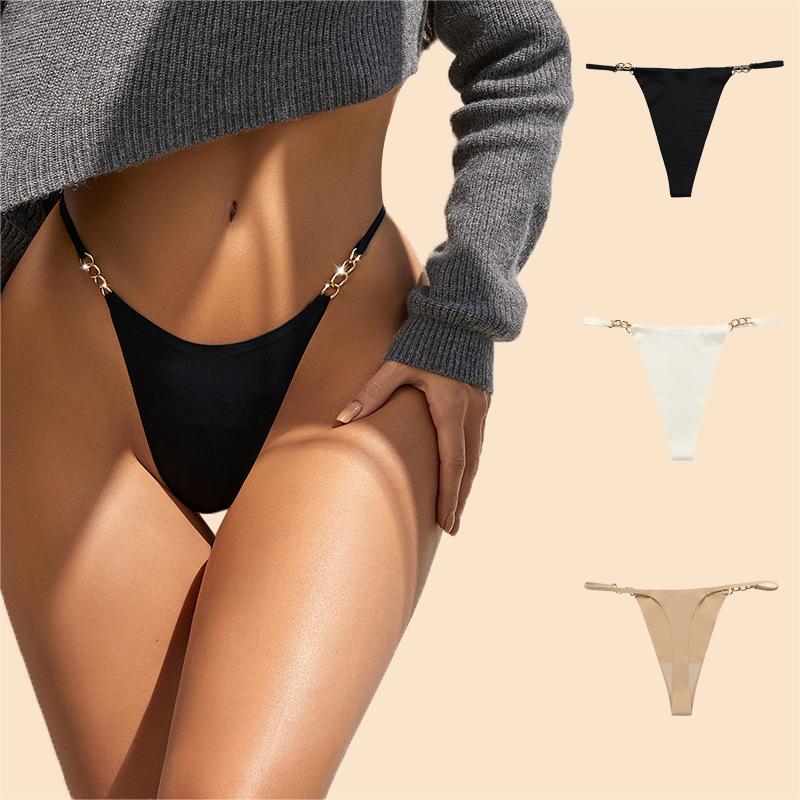 3pcs Seamless Ice Silk G String Women Underwear Sexy Sports Panty Solid  Color Female T-back Lingerie